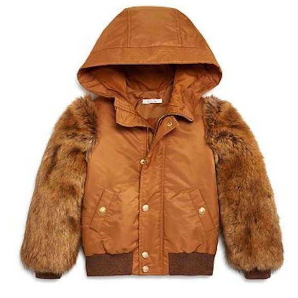 Chloe Girls' Faux Fur-Sleeve Bomber Jacket Little Girls Coat